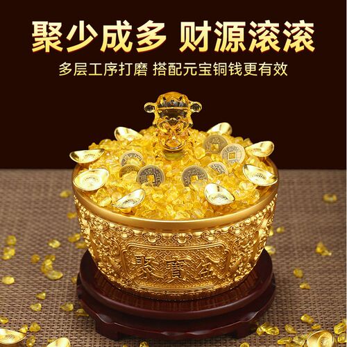 纯黄铜麒麟聚宝盆摆件五福双龙客厅店铺公司工艺开业乔迁礼品玄关