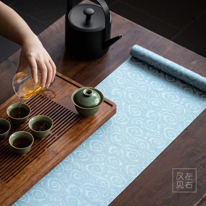 中式祥云茶席双面防水织锦茶巾茶桌布杯垫布桌旗茶旗功夫茶道配件