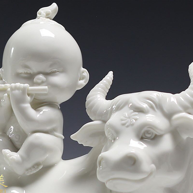 [晟美]自在春风 童子骑牛工艺品摆件陶瓷器家居饰品客厅摆设