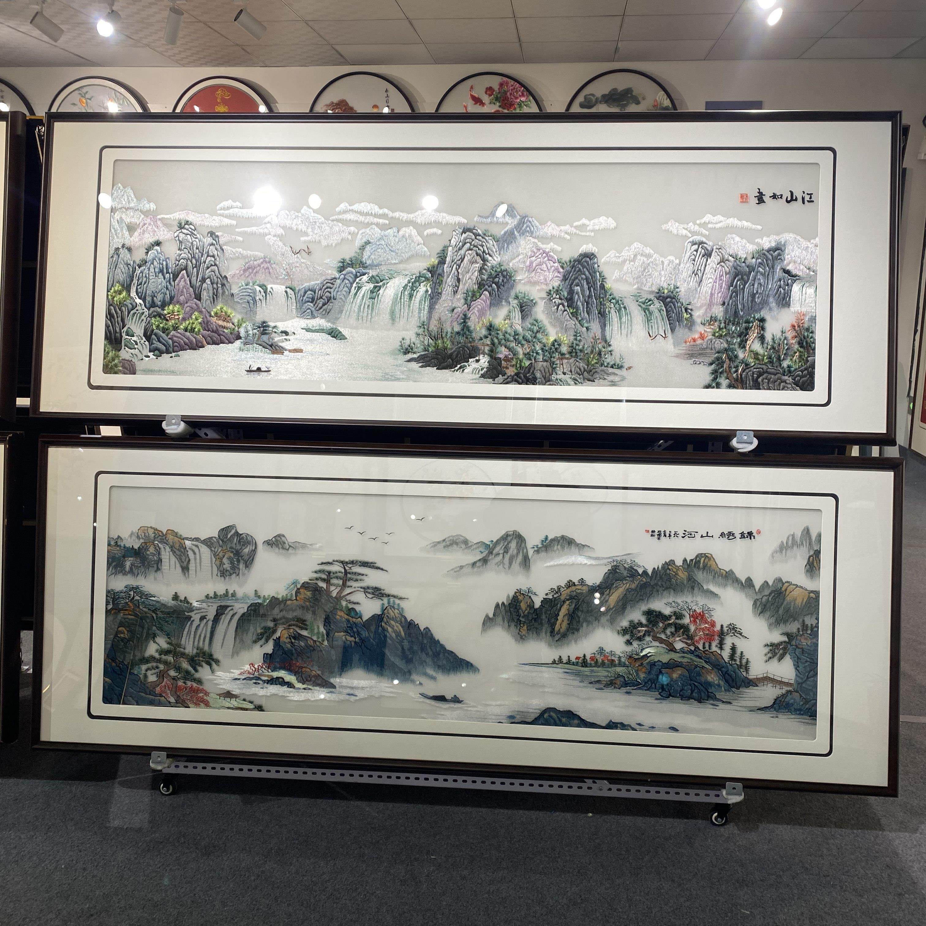 江山如画客厅绣沙发背景墙刺绣装饰画苏州挂刺成品画新中式AFH壁