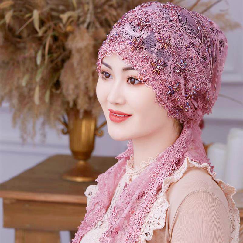 头巾帽子盖头披肩帽子水肩钻重工披帽飘子带串珠巾帽手工流苏包纱