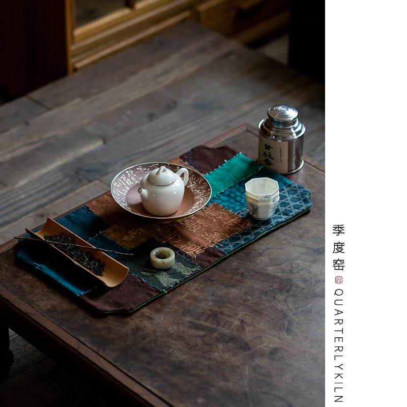 度窑式手工扎染拼布缝制茶席干泡JDYCX003垫棉麻复桌侘寂风季古中