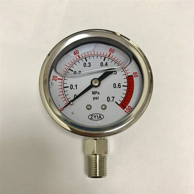ZYIA 0-0.7MPA 0-100PSI 油压力表 外壳直径68mm 螺纹13mm ZG1/4