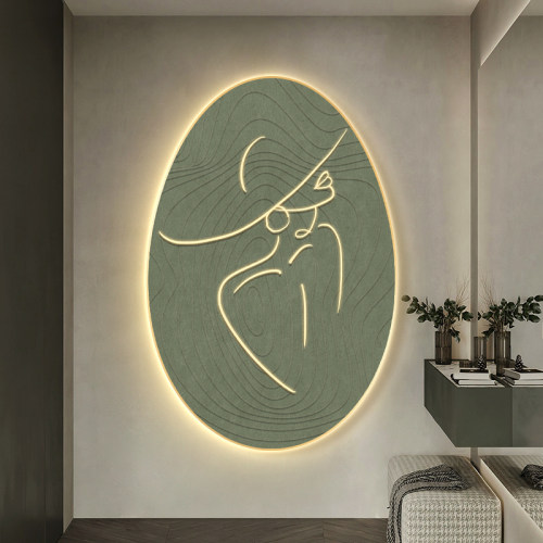 侘寂风抽象人物玄关装饰画高级感LED灯画美容院客厅走廊过道壁画