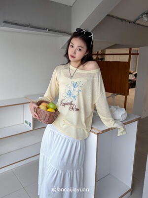 莱赛尔夏季薄款上衣 宽松印花设计圆领 女 T AS-26055