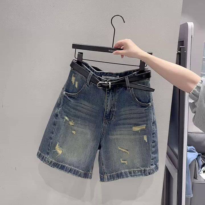 大码高腰牛仔短裤女胖mm夏天外穿洋气a字阔腿热裤显瘦百搭四分裤