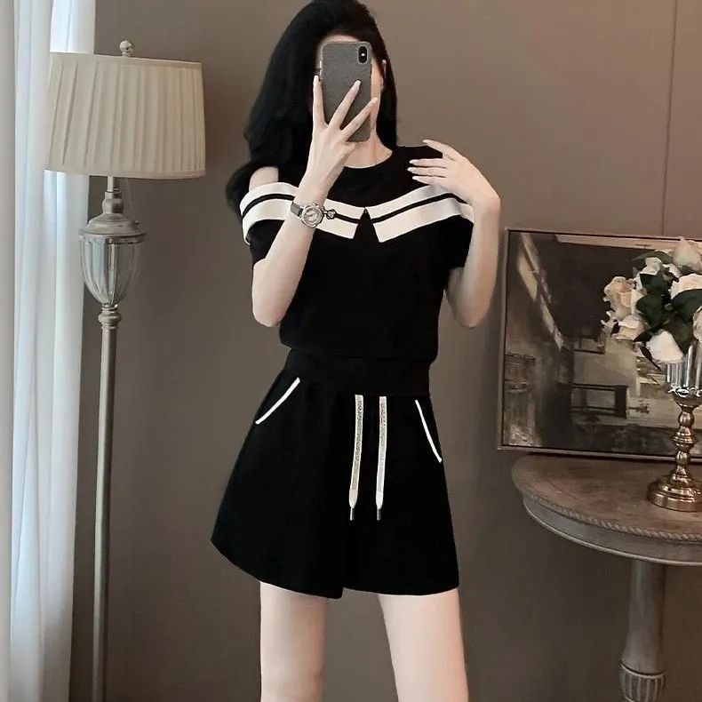 时髦运动套装女夏2025新款小个子洋气减龄冰丝短袖短裤休闲两件套