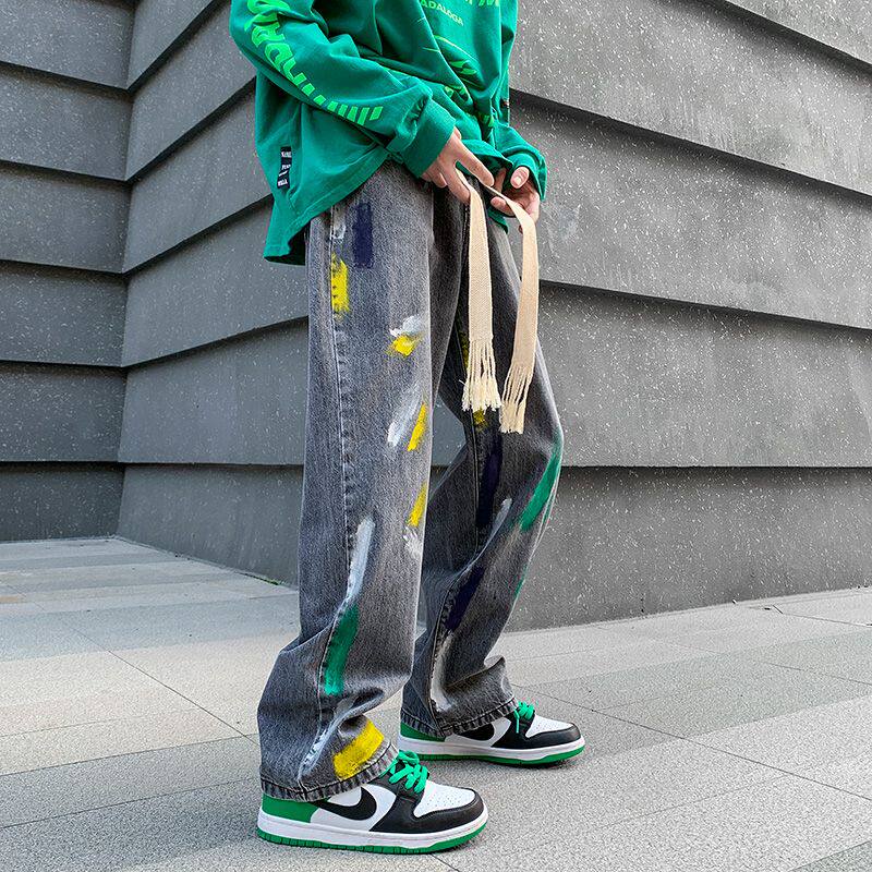 ins新款薄款潮男裤子裤子男夏季牛仔裤男潮流松紧直筒高级感裤子