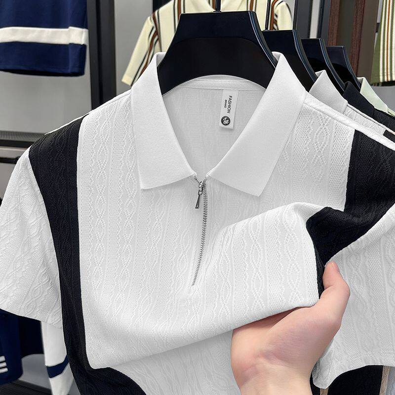 夏季新款男士短袖T恤男装拉链针织POLO衫翻领休闲半袖短袖上衣29