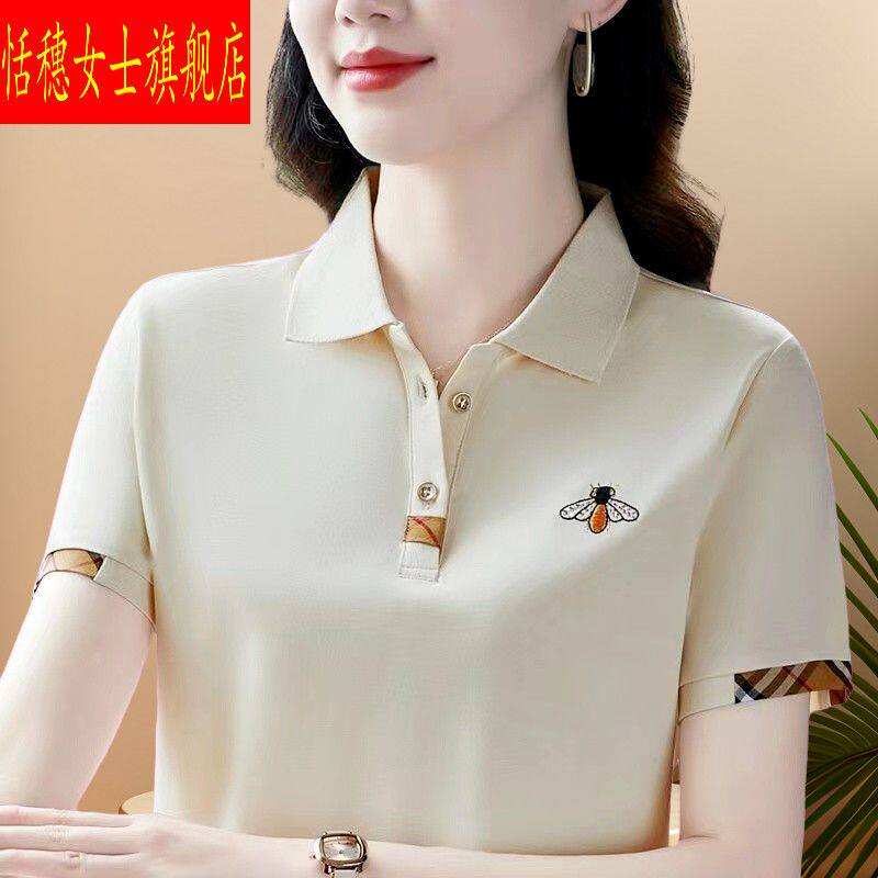 POLO衫夏季女士短袖t恤2026新款时尚妈妈装翻领气质大码减龄上衣