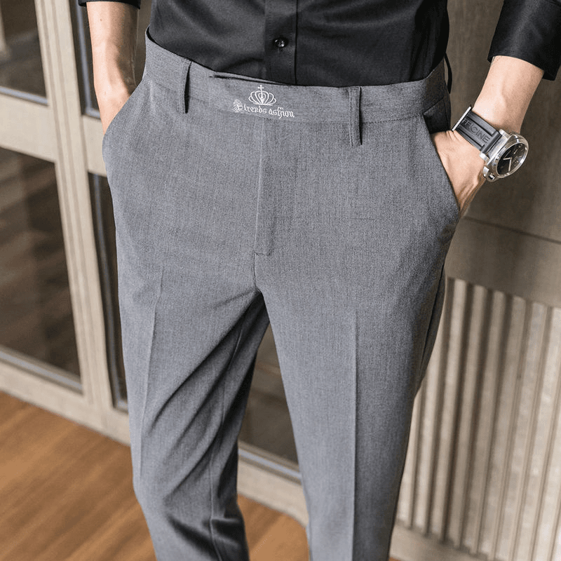男士高档西裤男韩版修身灰色商务休闲男裤显瘦修身小脚九分西装裤
