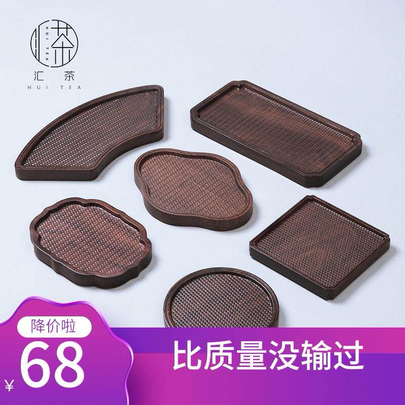 日式黑檀干泡盘实木壶承功夫茶具+手作复古茶托适用于办公家用