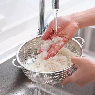不锈钢家用洗菜篮加厚洗米篮漏盆漏水篮水果篮厨房米筛圆菜盆小孔