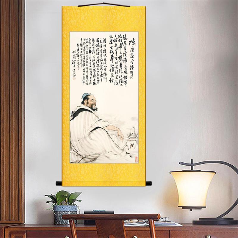 茶圣陆羽人物画像 陆羽着茶经图 茶馆茶庄卷轴挂画装饰字画绢布画