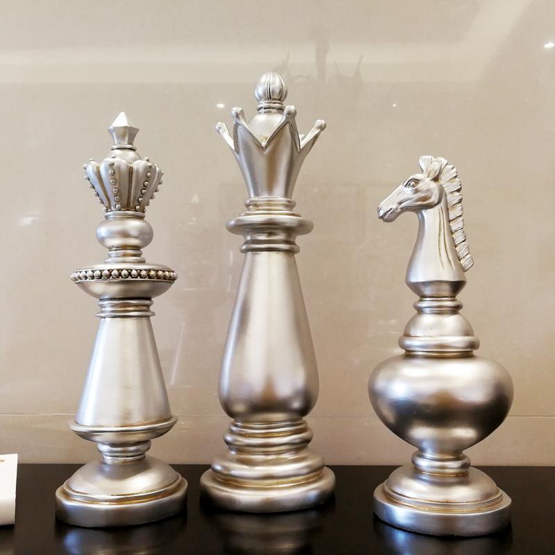 欧式复古黑白国际象棋家居摆件美式家居装饰品软装书房客厅摆设