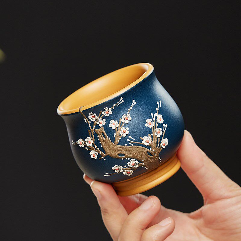 宜兴紫砂主人杯单个只小茶杯手绘品茗杯茶碗茶盏茶盅陶瓷功夫茶具