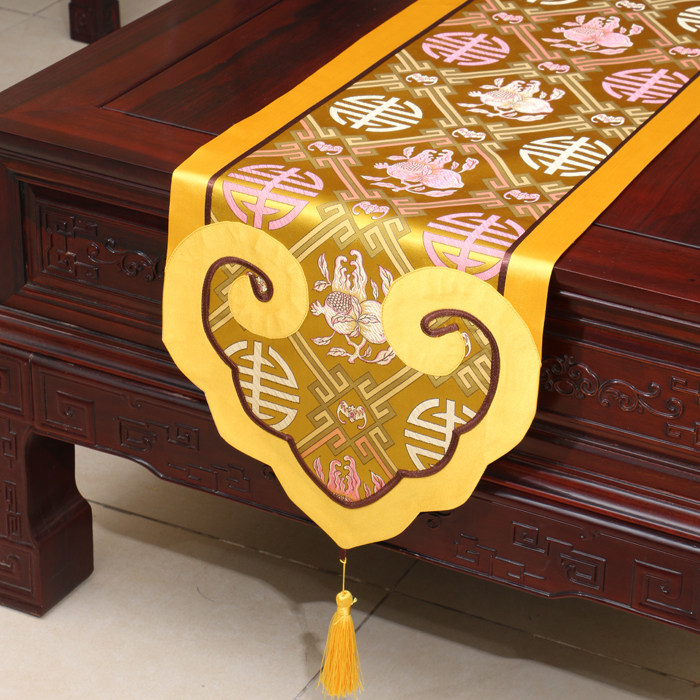 中式古典时尚简约田园餐桌桌旗桌布茶几布艺床旗台布锦缎桌布定制