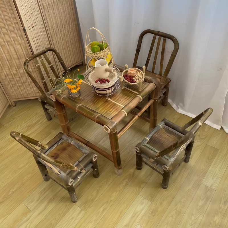 中国风老式桌子竹子桌椅全套户外围炉煮茶桌餐桌
