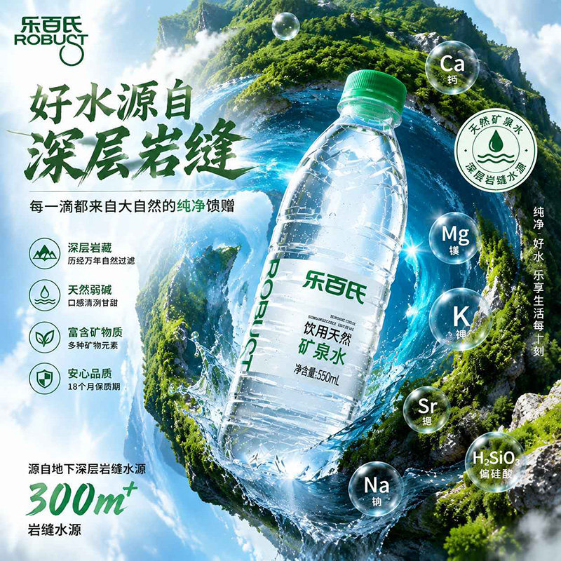 乐百氏天然弱碱性矿泉水550ml*24瓶家庭健康饮用水整箱批特价小瓶