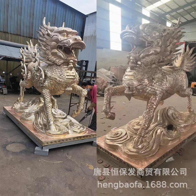 纯铜麒麟踩元蹲坐款大号送子麒麟成对神兽黄铜工艺品门口大铜狮