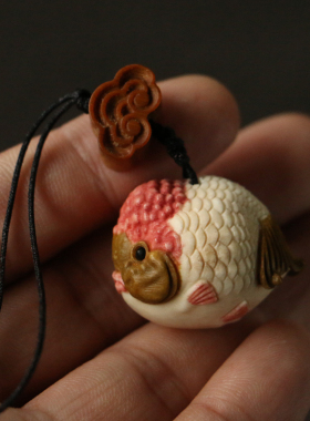 鹿角纯手工精工雕刻福寿鱼鸿运当头手机钥匙挂件把件配饰