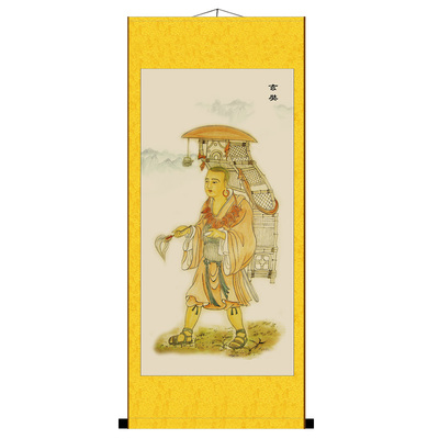 唐朝高僧玄奘法师唐三藏取经画像丝绸卷轴挂画古代名人字画装饰画