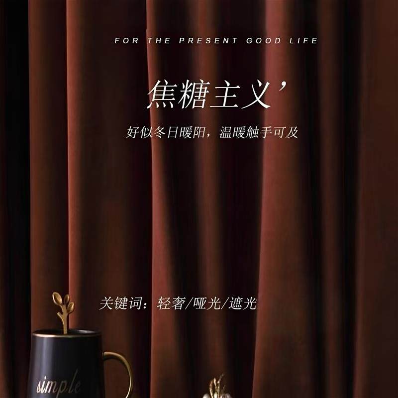 新款羊毛绒窗帘遮光2025客厅卧室蒂焦黄色飘窗加厚隔热高级感定制
