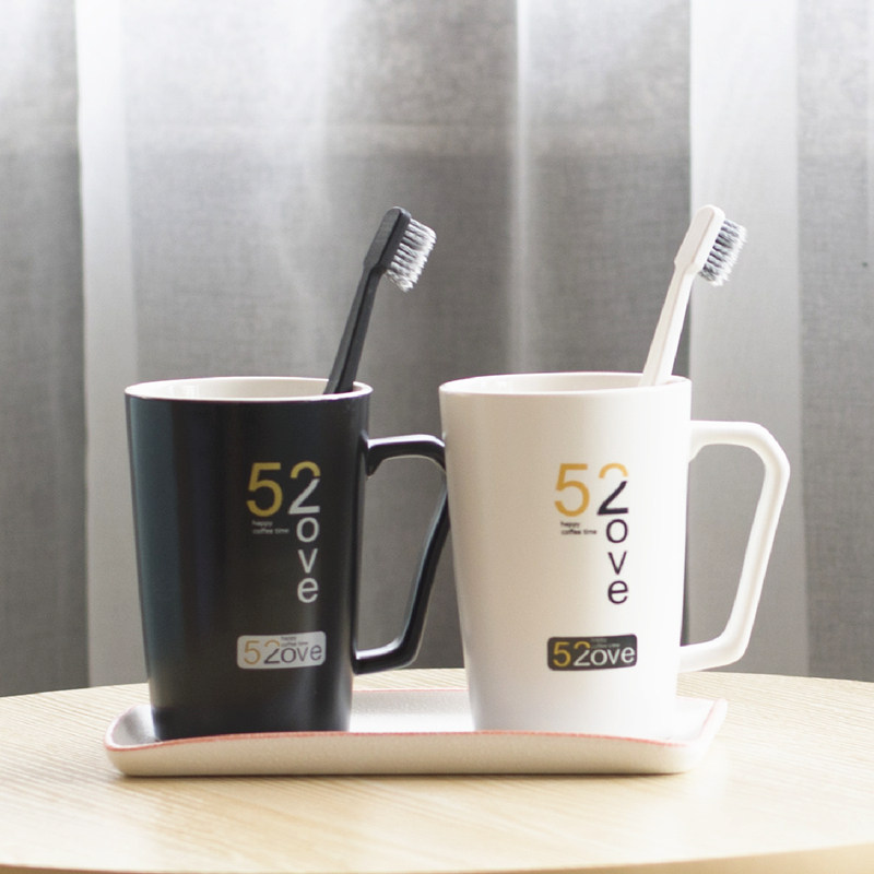 瓷闻家用情侣漱口杯欧式陶瓷牙刷杯黑白洗漱杯简约牙缸刷牙杯一对