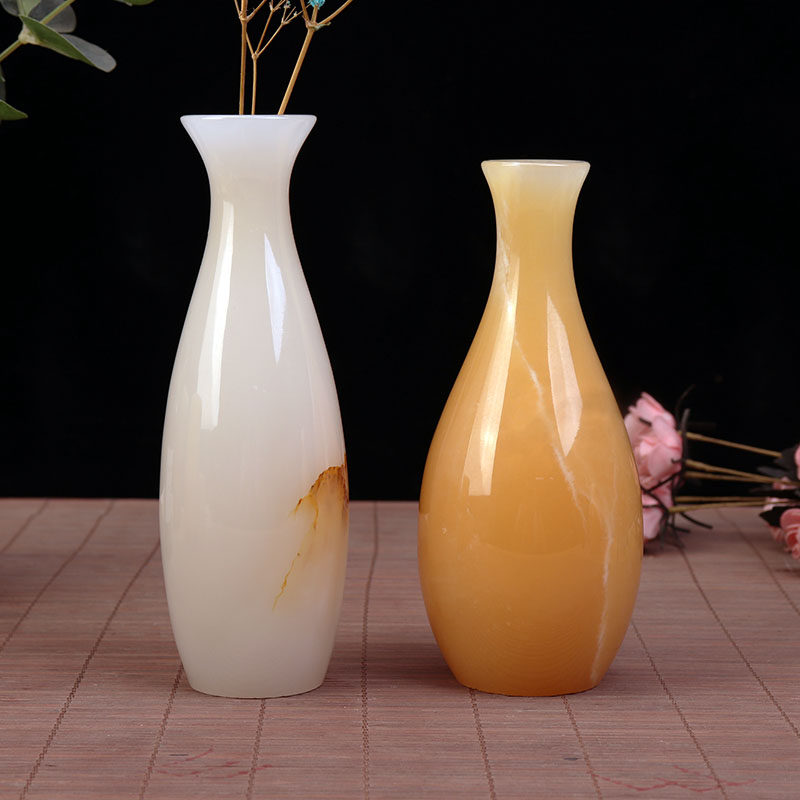 天然玉石小花瓶家居装饰品摆件插花干 干燥花中式客厅电视柜工艺