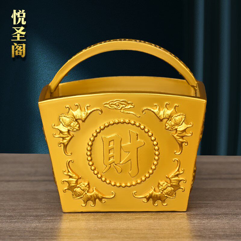 黄铜铜斗四方纳财金蟾日进斗金方斗摆件招财进宝家居店铺开业礼品