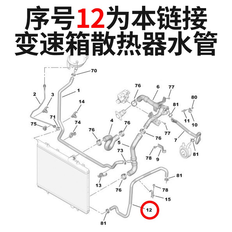 标致307志308凯旋408雪铁龙世嘉C2变速箱波箱散热器水管自动挡207