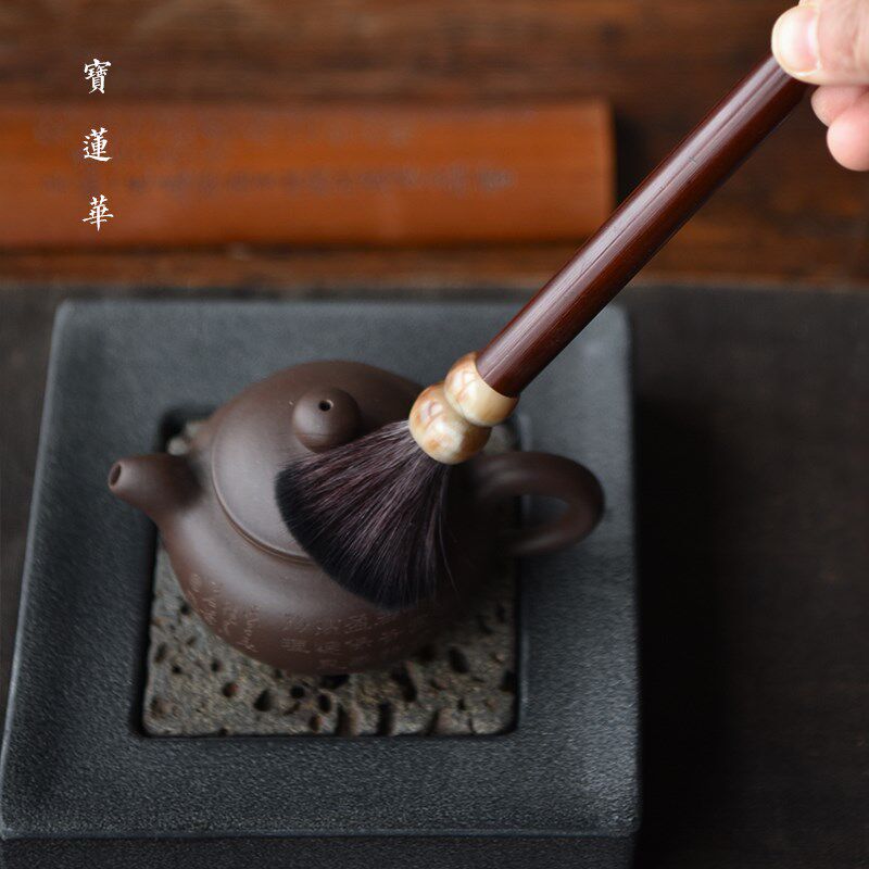 老煤竹节养壶笔 天然花牛角葫芦头刷壶笔 壶刷子养茶壶毛笔茶道配