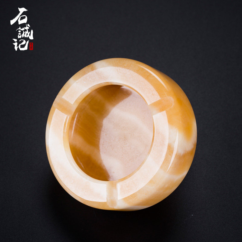 石诚记松香黄烟灰缸小号大理石带烟槽防飞灰个性家用迷你石头摆件