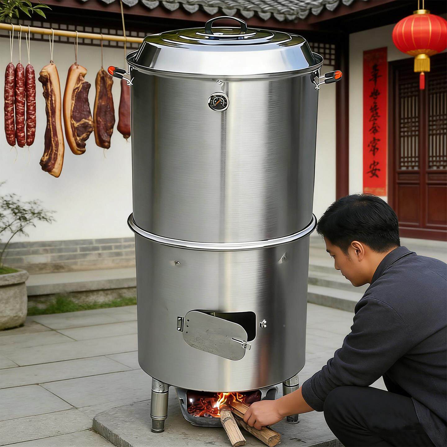 不锈熏肉神器钢熏肉专桶大型烤鸭炉烧烤炉子家用烤火烘腊用柴肉神