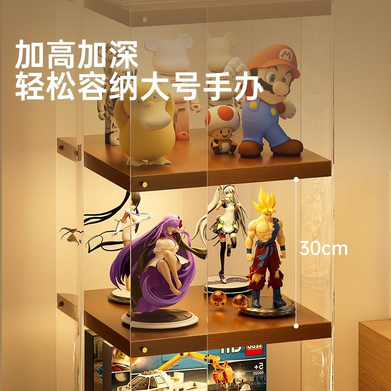 家用展示柜带锁带灯旋转透明压克力防尘收纳模型潮玩模型展示柜子