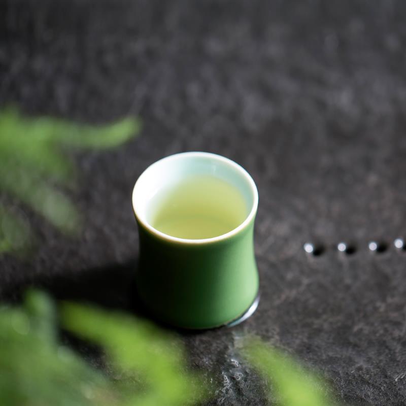 山水间竹节杯创意手工陶瓷品茗杯功夫小茶杯主人杯中式清白酒杯子