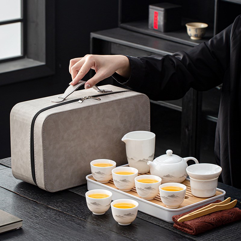 金镶玉羊脂玉旅行功夫茶具套装陶瓷盖碗茶杯整套便携式德化白瓷