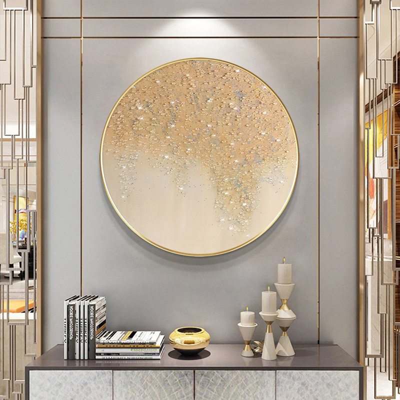 手绘圆形入户玄关装饰画灯画轻奢客厅挂画高级感水晶走廊餐厅墙画