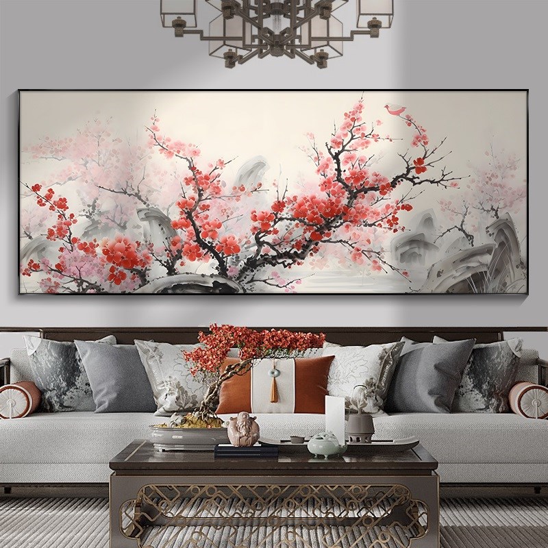 喜上眉梢挂画新中式客厅装饰画沙发背景墙壁画中国风茶室花鸟国画