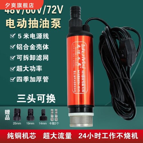 抽油泵柴油48V电车抽水泵60伏三孔插头小型自吸泵72V电动柴油泵