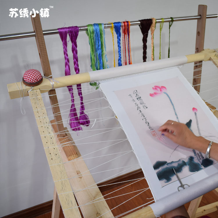 苏绣小镇苏绣DIY实木绣花绷架全套绣架三角凳三脚架送搁手板针插