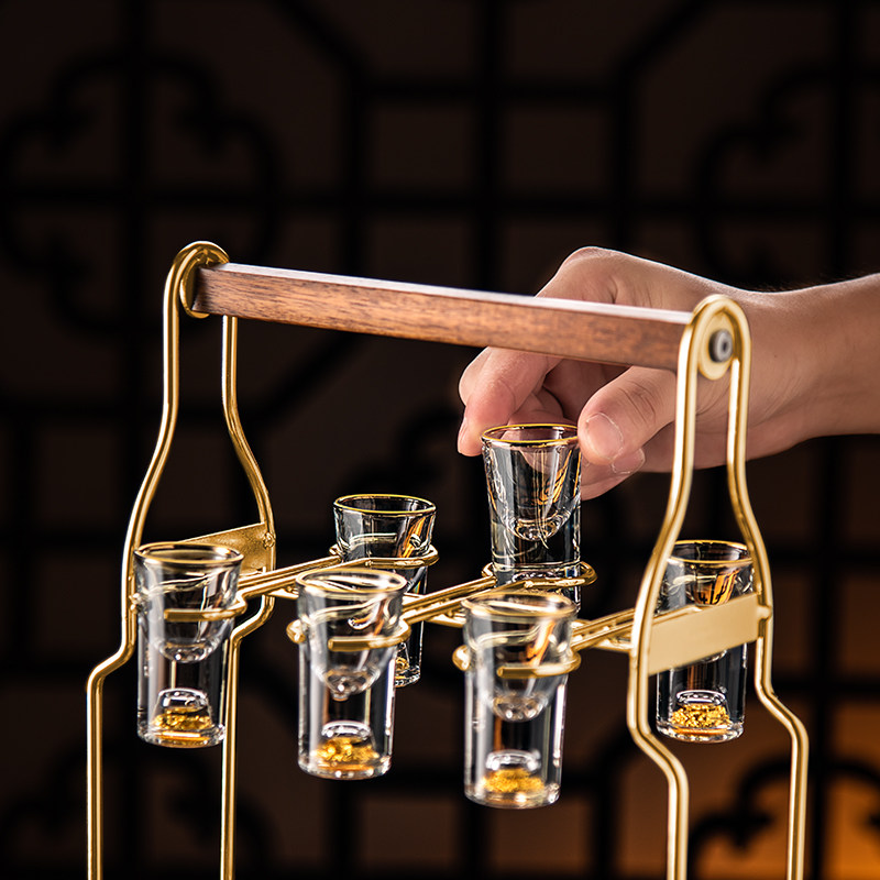 金箔白酒杯套装家用个性高档水晶分酒器小一口酒盅中国风酒壶酒具
