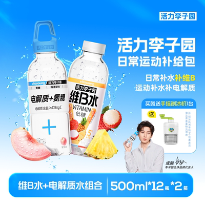 活力李子园电解质水0糖0卡+低糖果味维B水组合补给装500ml*12瓶*2