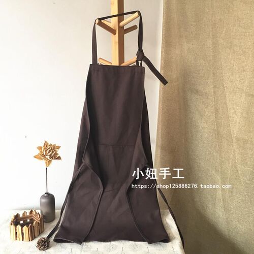 咖啡色帆布围裙学生美术绘画面包房西餐厅陶艺泥工男女超市工作服