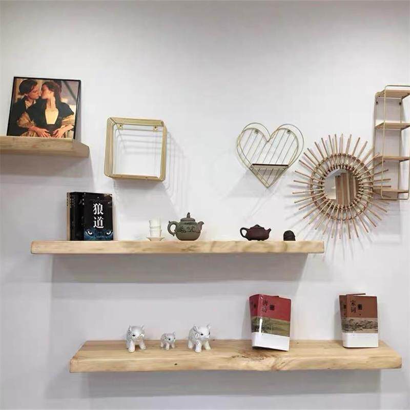 原木上墙鞋架展示架店铺隔板架创意实木墙上装饰架服装店包包展架