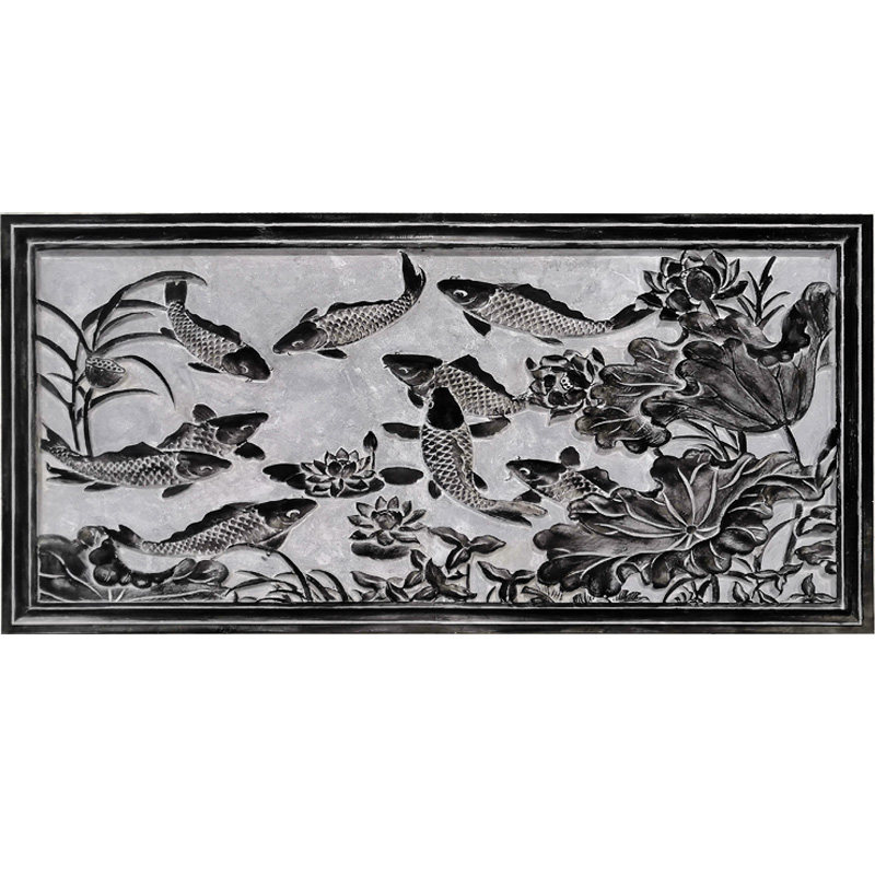 石雕浮雕壁画大理石青石影壁外墙荷花鱼石材雕花别墅庭院景观定制图片