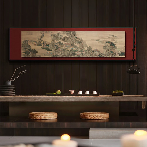 新中式酒店饭厅苍松图风景背景装饰画茶楼办公室挂画饭店长条壁画