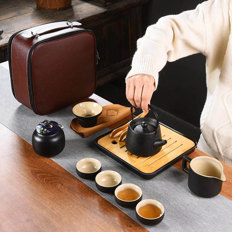 旅行茶具套装带茶盘便携包日式迷你功夫一壶四杯黑陶简约车载户外