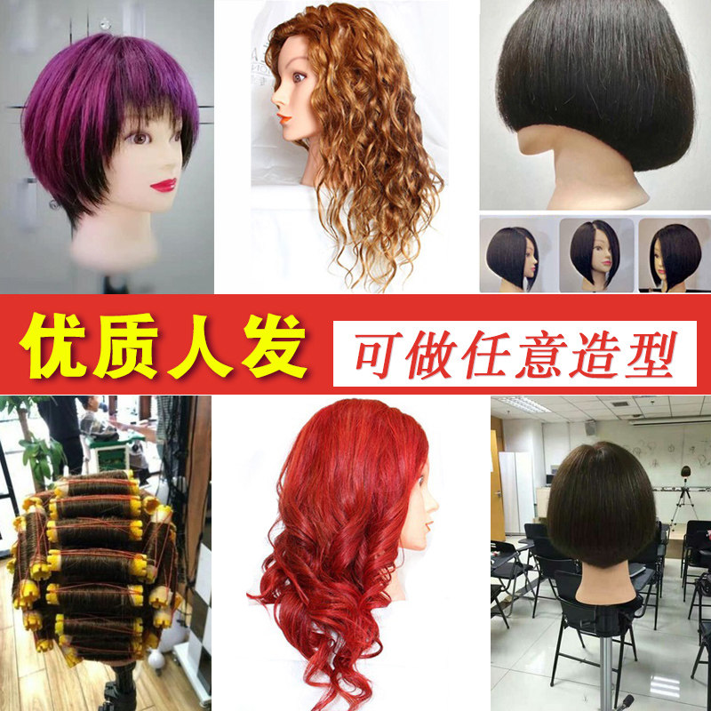 全真发头模真发学徒剪发假人头模型可烫染美发模特头真人发公仔头