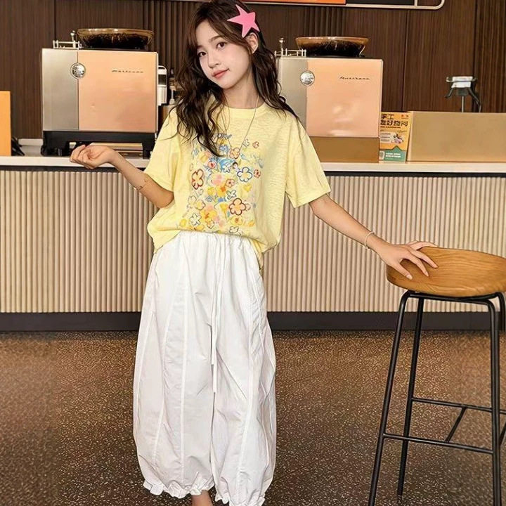 女童阔腿裤夏装2026新款洋气中大童棉布裤子儿童夏季休闲九分裤潮